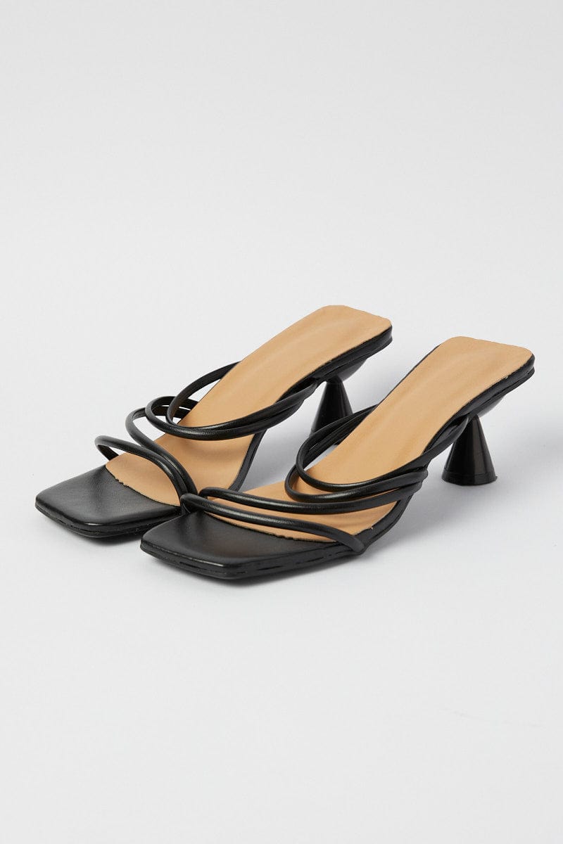 Black Strappy Mid Heeled Mules for YouandAll Fashion