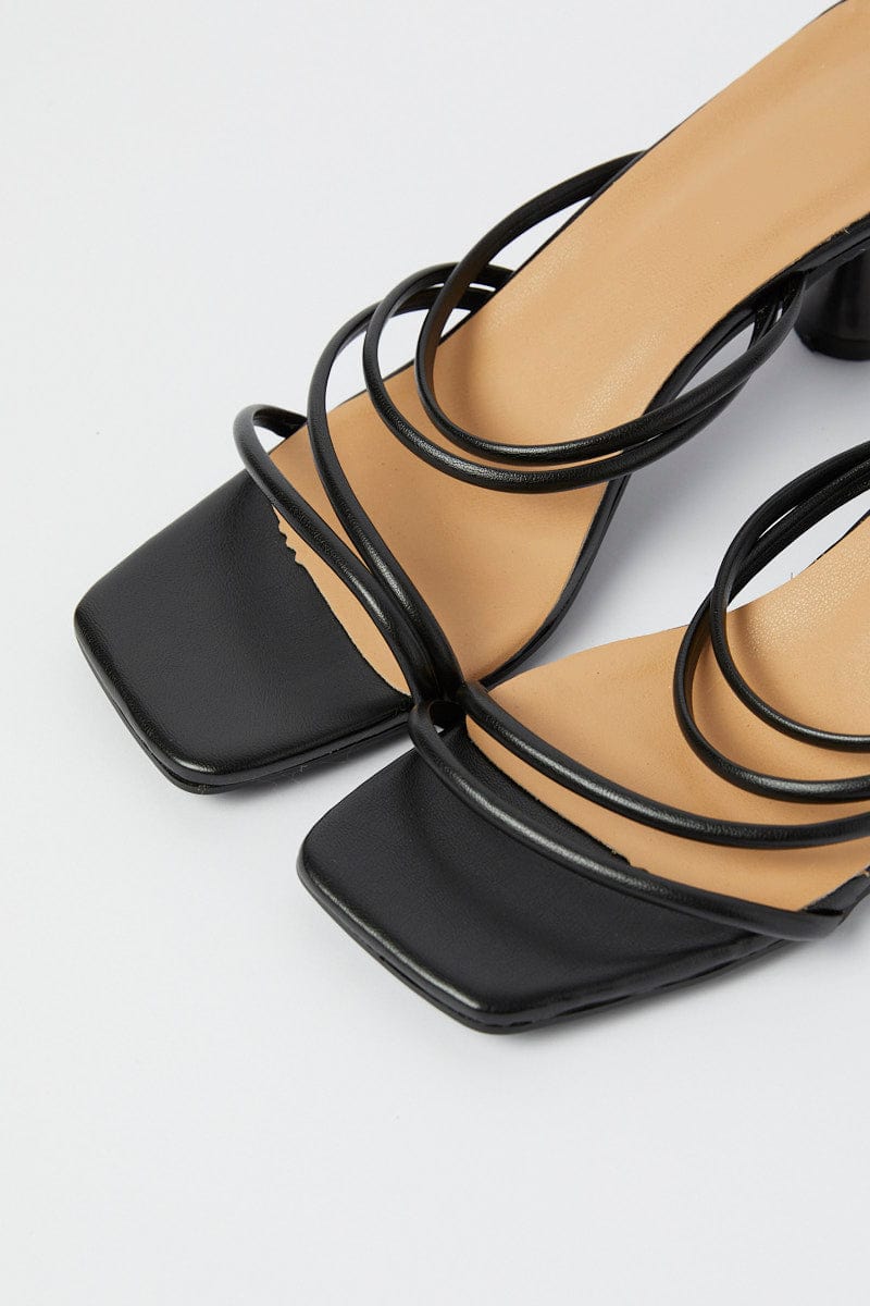 Black Strappy Mid Heeled Mules for YouandAll Fashion
