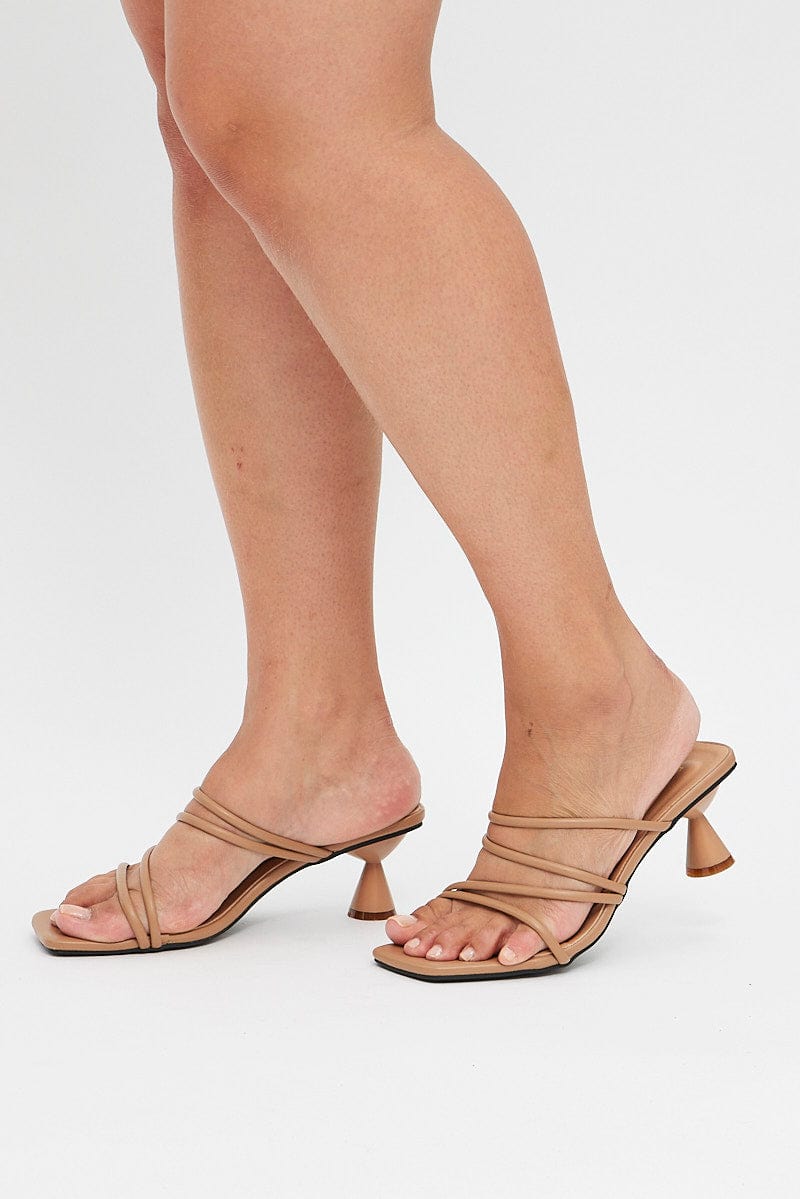Beige Strappy Mid Heeled Mules for YouandAll Fashion
