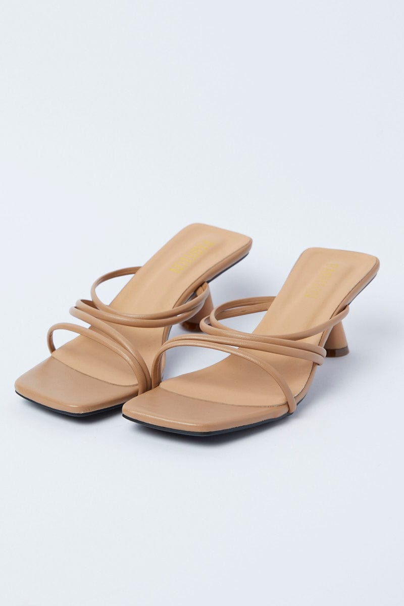 Beige Strappy Mid Heeled Mules for YouandAll Fashion