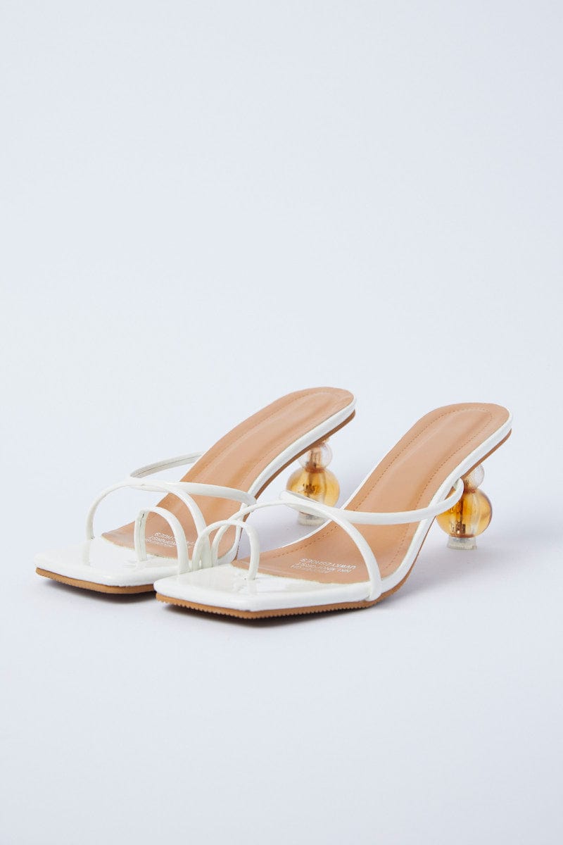 White Strappy Mid Heeled Mules for YouandAll Fashion