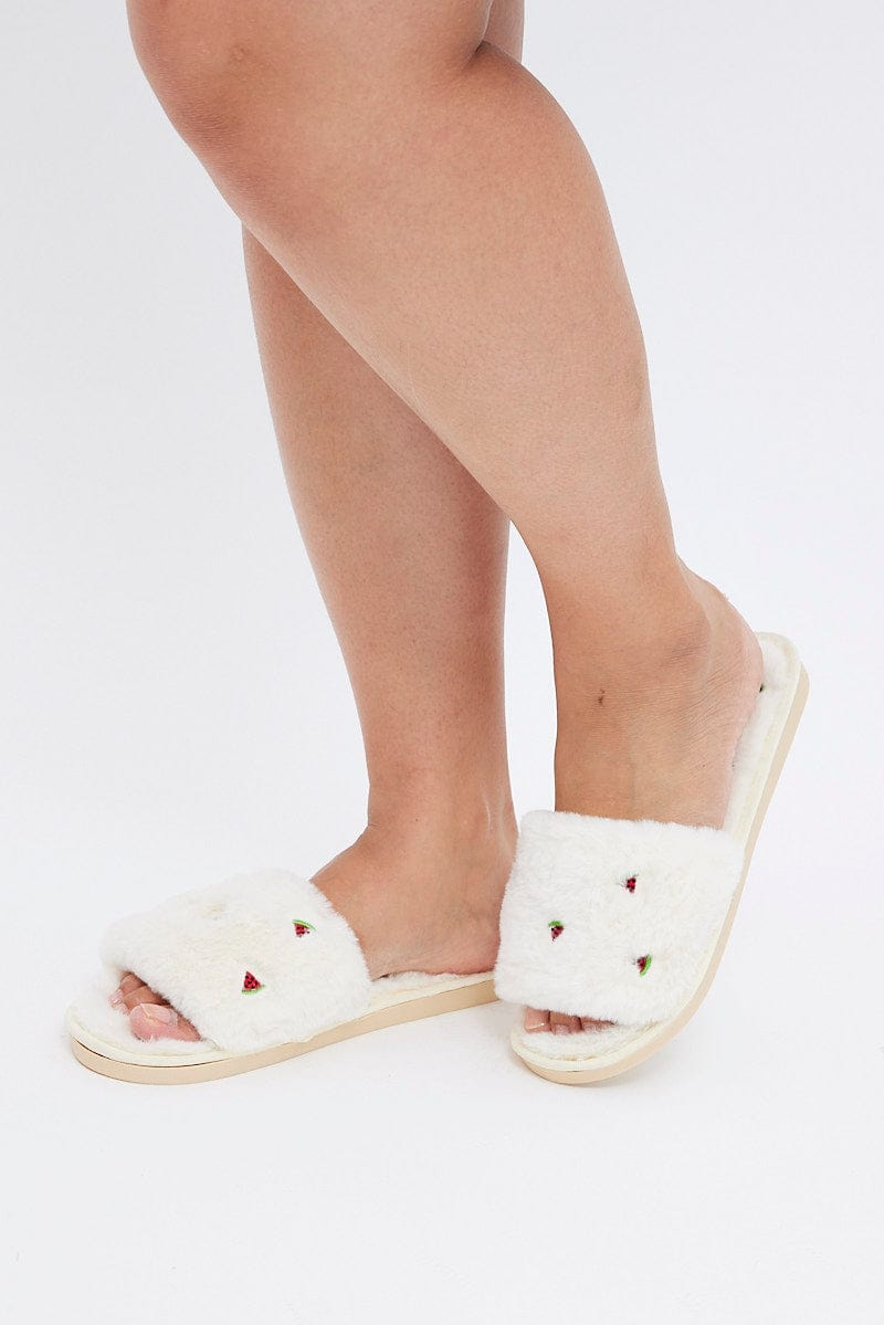 White Faux Fur Slippers for YouandAll Fashion