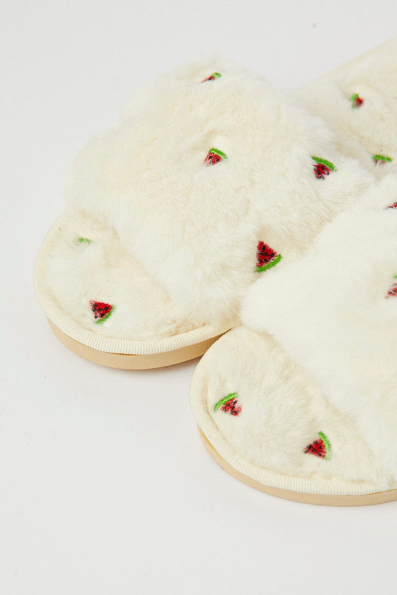 White Faux Fur Slippers for YouandAll Fashion