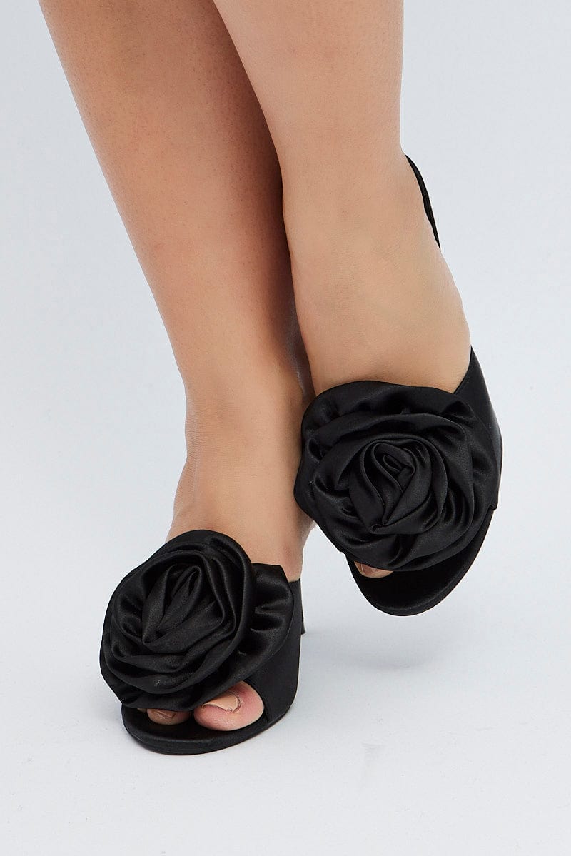 Black Rosette Heeled Mules for YouandAll Fashion