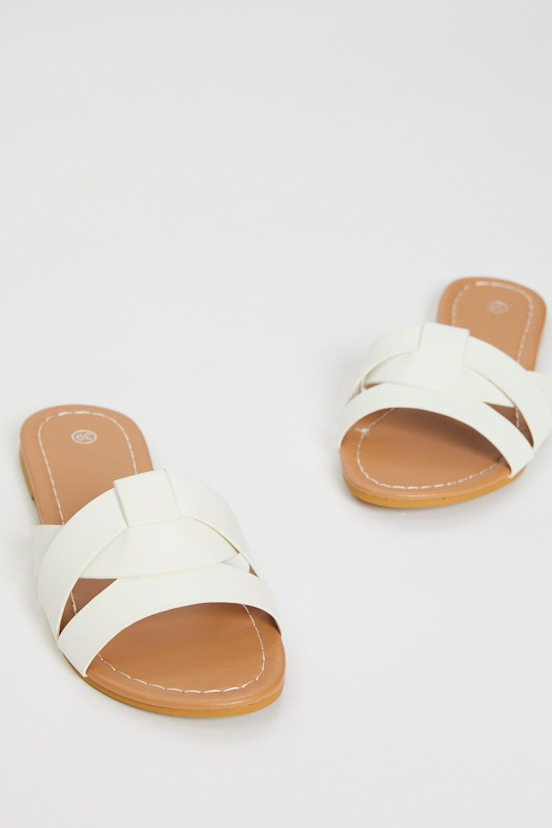 White Cut Out Flat Sliders For Women By You And All