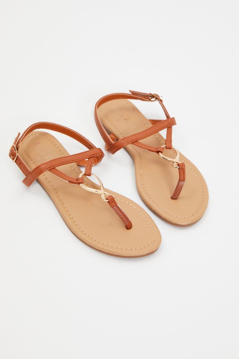 Camel Metal Trim Sandals For Women By You And All