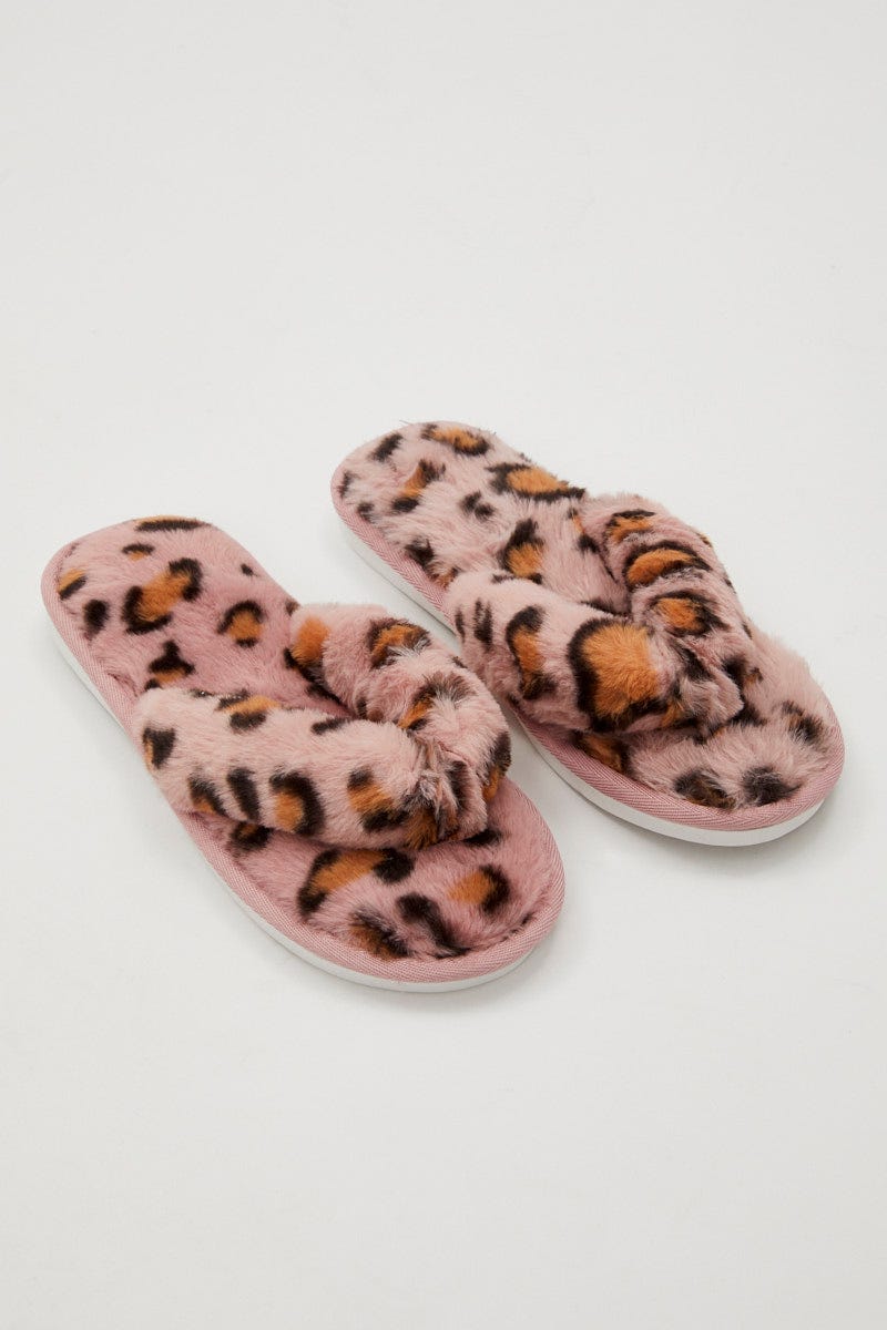 Animal Prt Plush Faux Fur Leopard Print Thong Slippers For Women By You And All