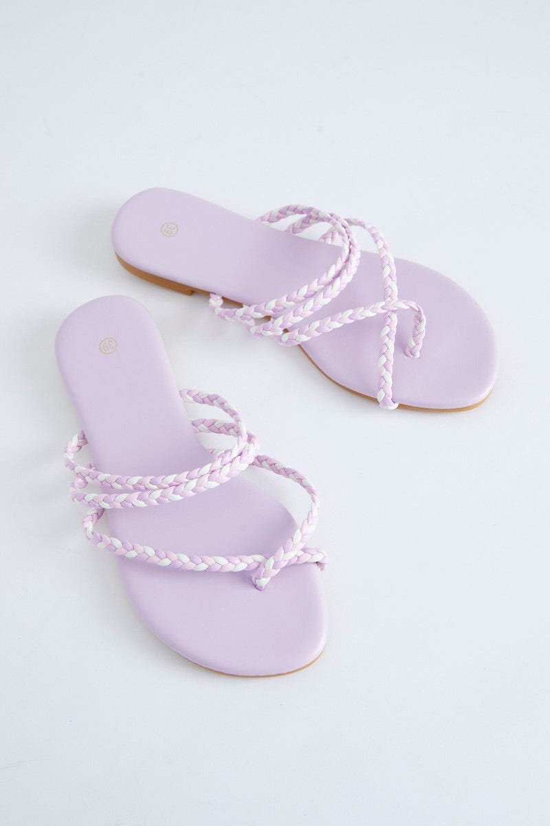 Purple Braid Cross Strap Flat Sliders For Women By You And All