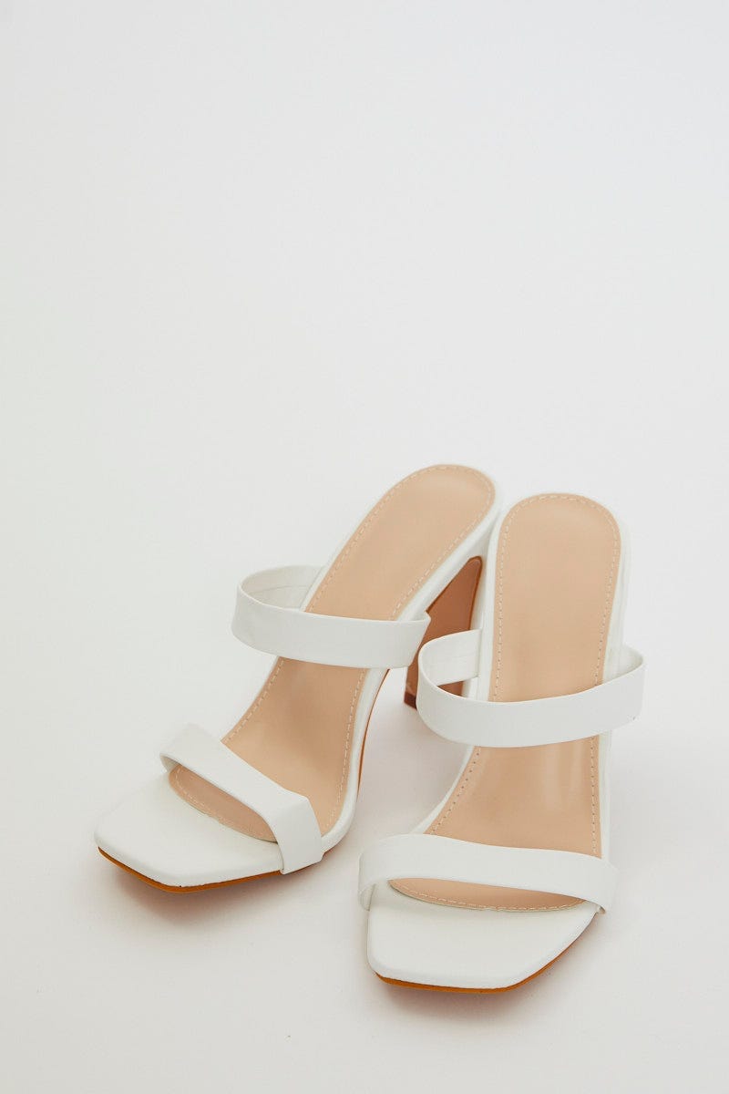 White Thin Double Strap Low Block Mules For Women By You And All