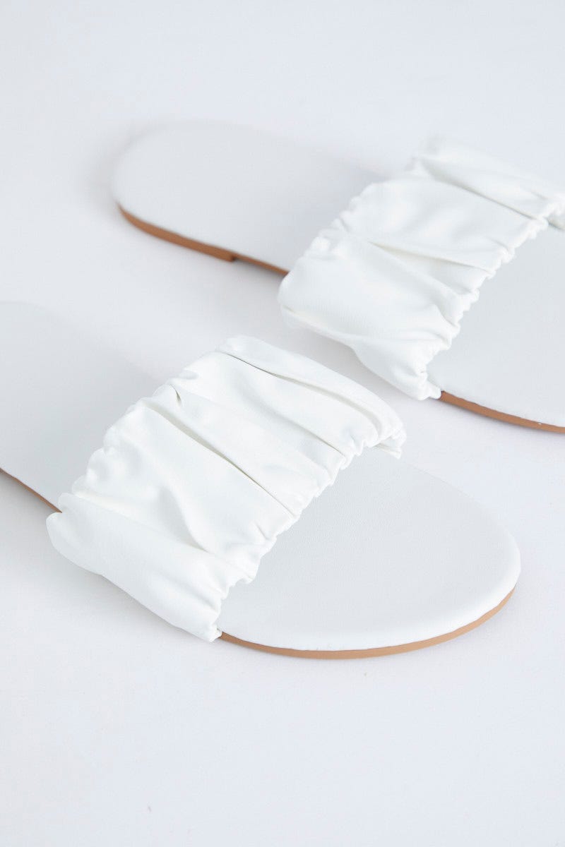 White Ruched Top Flat Sliders For Women By You And All
