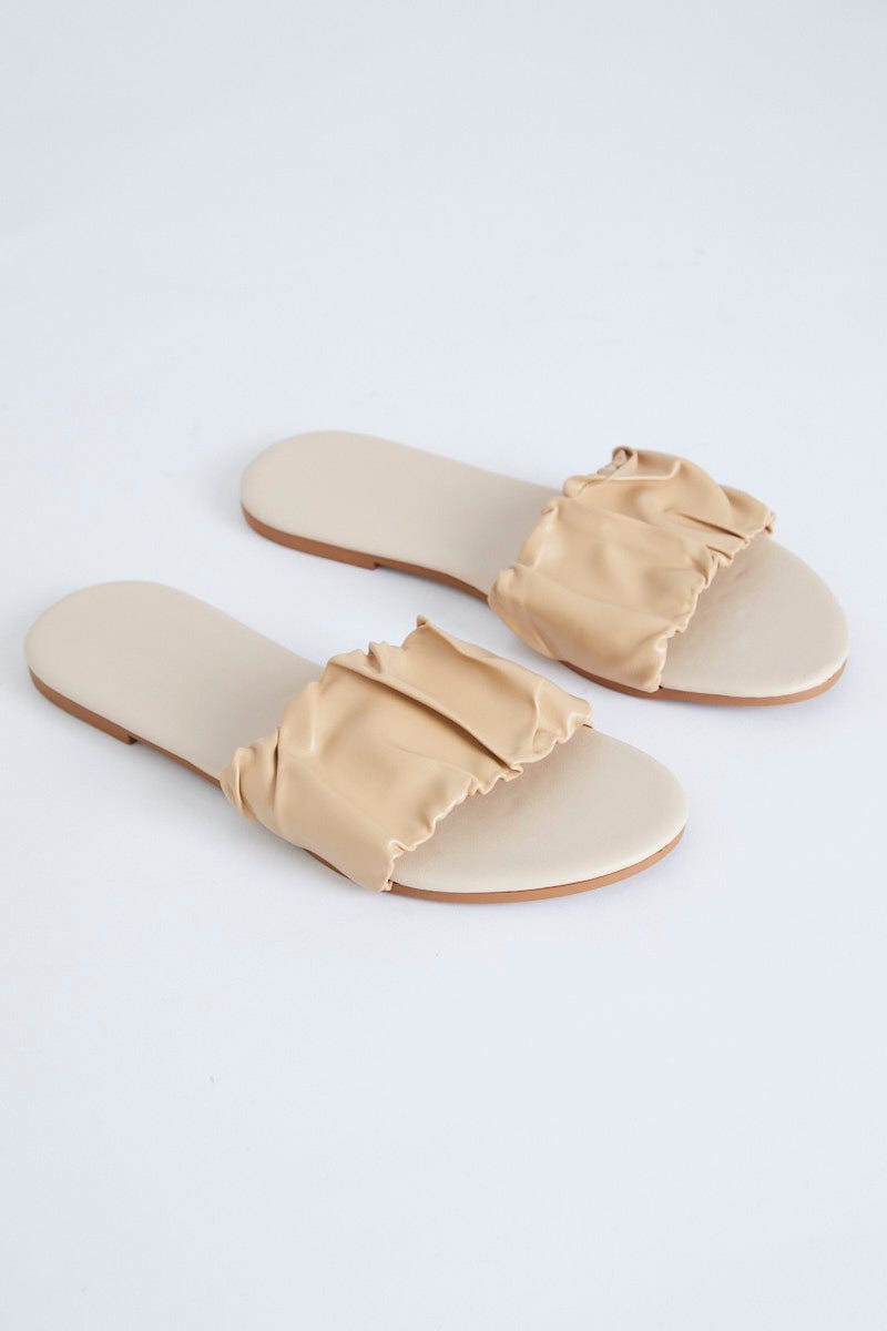 Nude Ruched Top Flat Sliders For Women By You And All