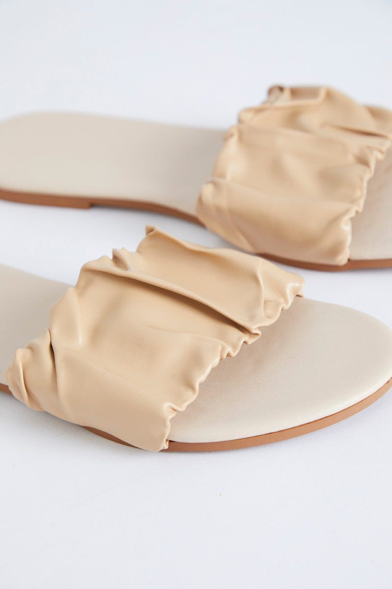 Nude Ruched Top Flat Sliders For Women By You And All