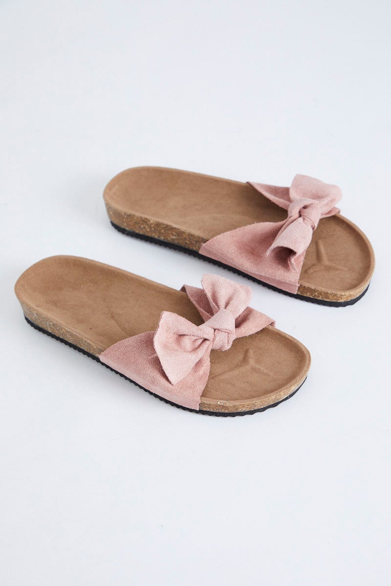 Pink Bow Detail Flat Sliders For Women By You And All