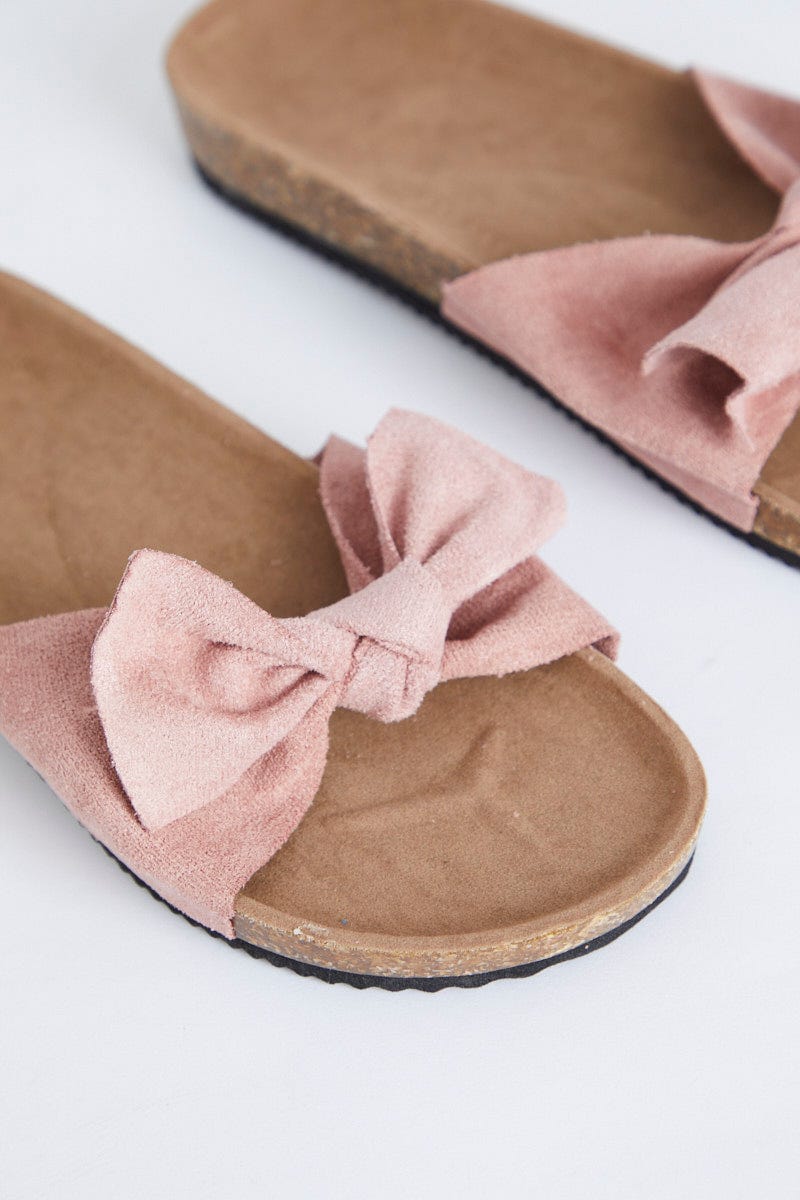 Pink Bow Detail Flat Sliders For Women By You And All