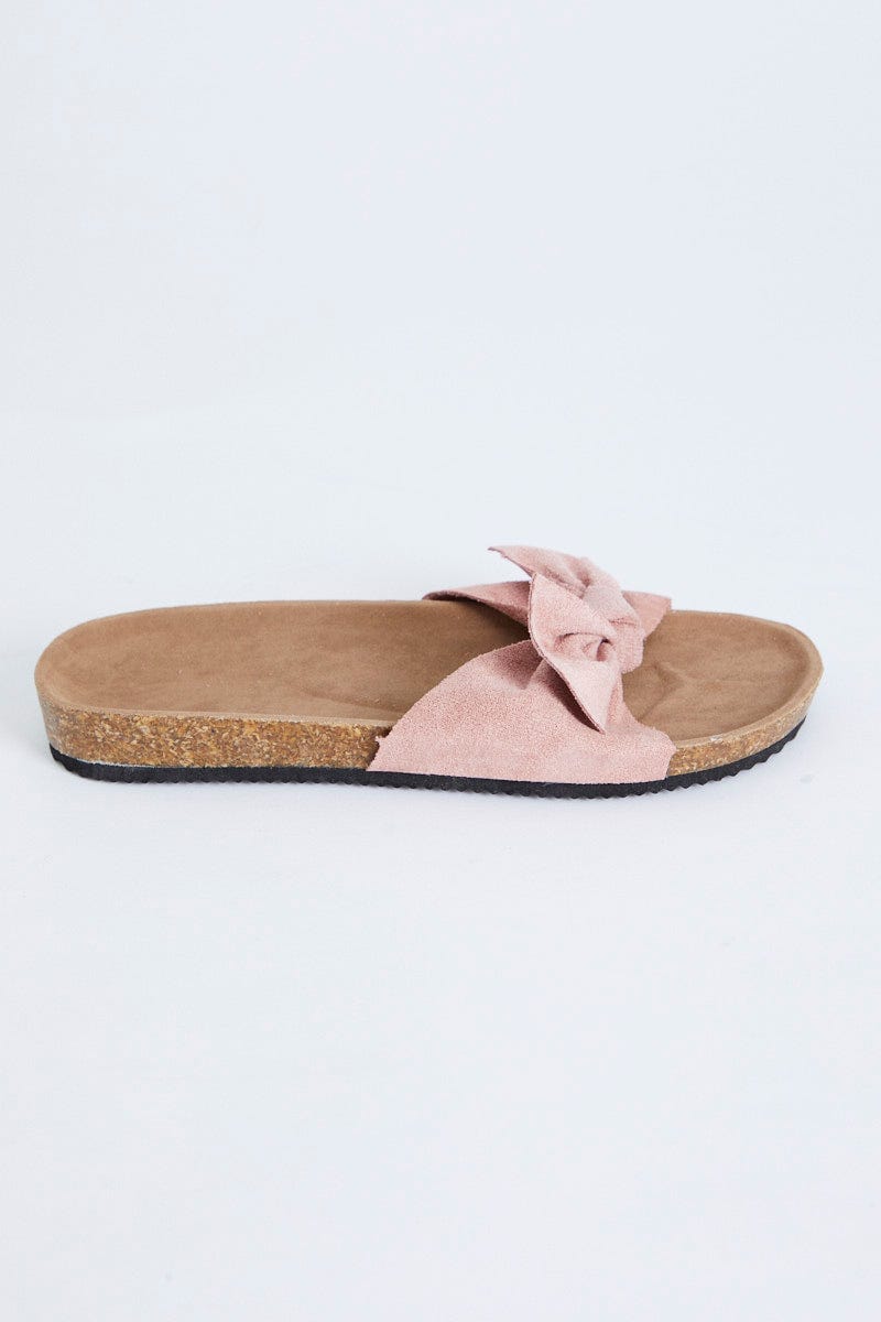 Pink Bow Detail Flat Sliders For Women By You And All