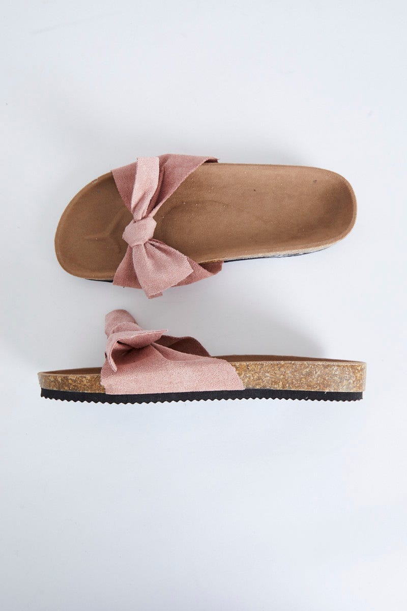 Pink Bow Detail Flat Sliders For Women By You And All