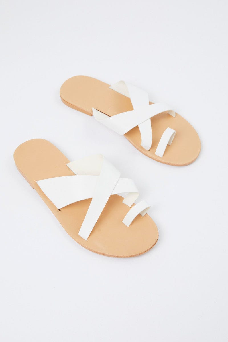 White White Strappy Slides For Women By You And All