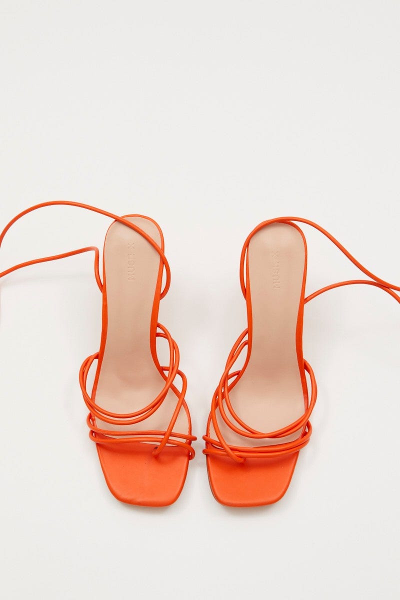 Orange Stacey Stappy Tie Up High Heel Sandal For Women By You And All