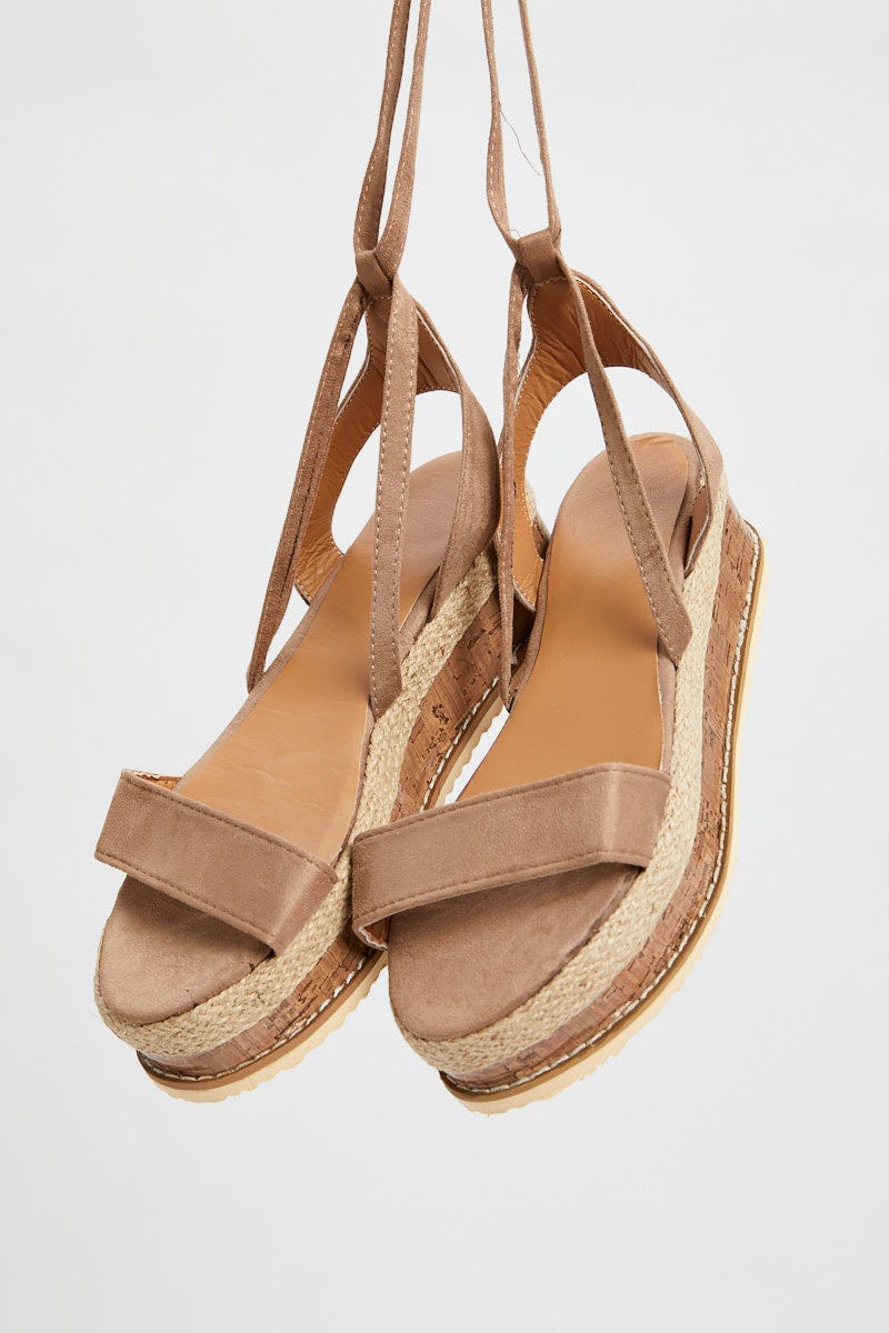 Camel Tie Up Flatflorm Sandal For Women By You And All