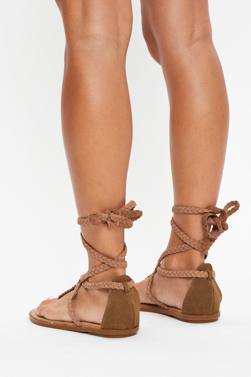Camel Tie Up Gladiator Sandal For Women By You And All