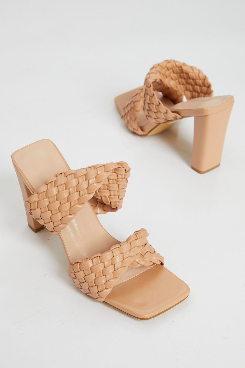 Camel Woven Square Toe Heels For Women By You And All