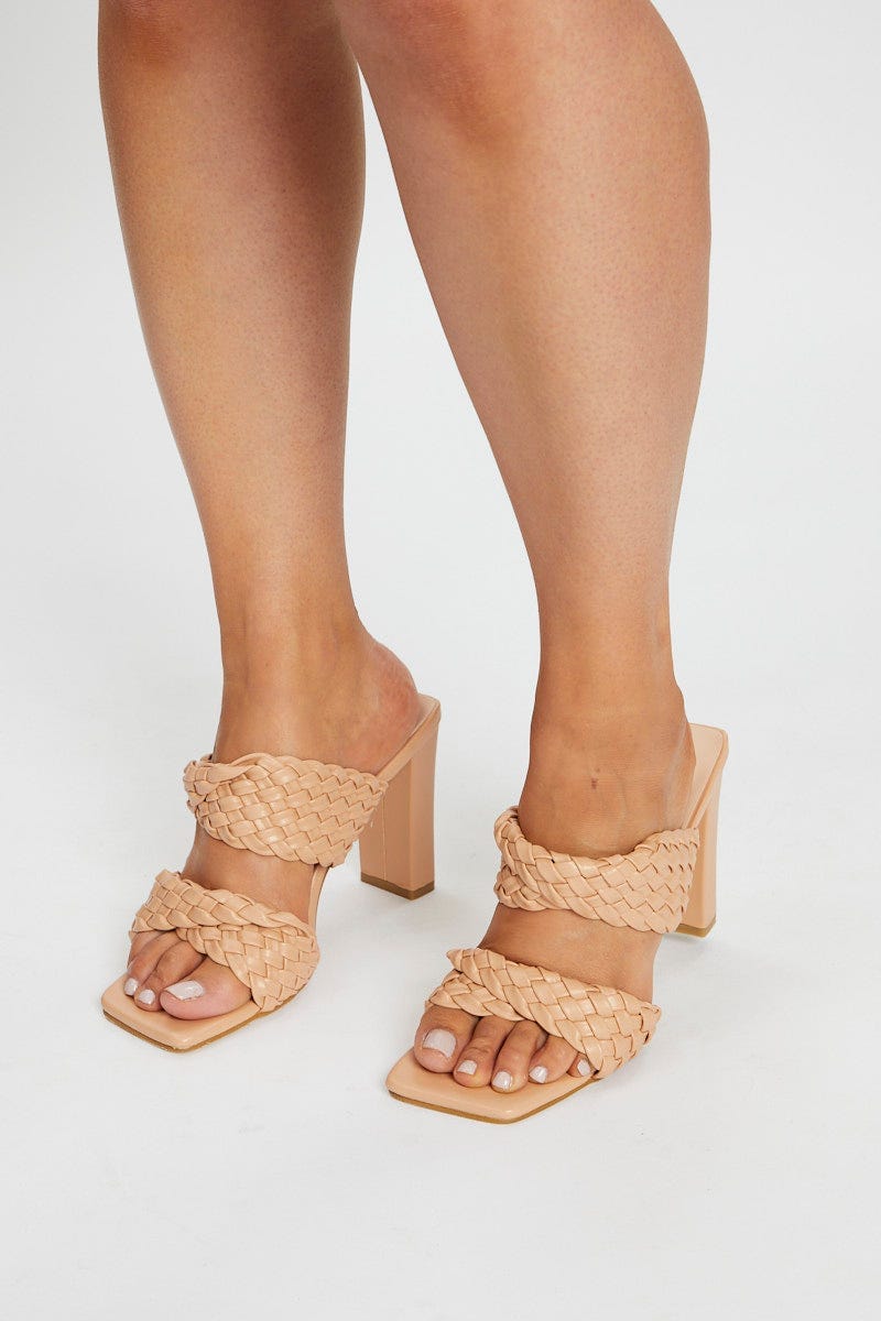 Camel Woven Square Toe Heels For Women By You And All