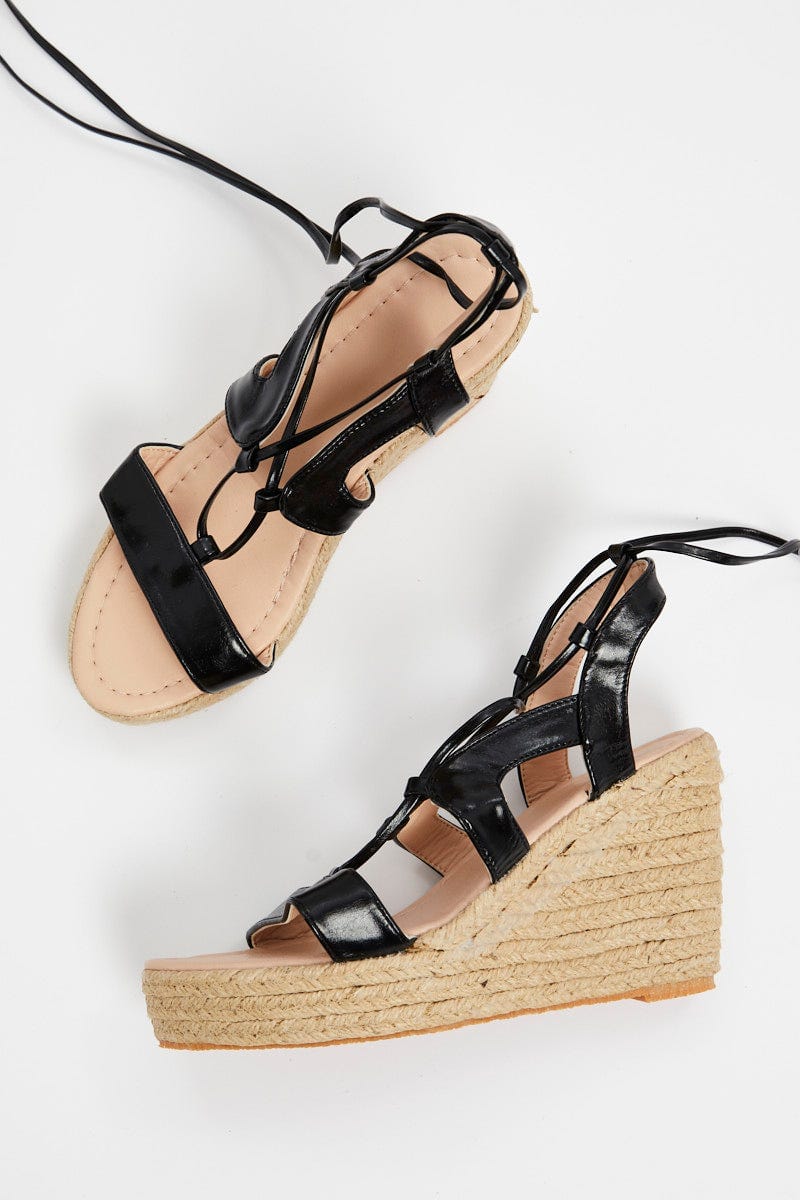 Black Woven Strappy Wedges For Women By You And All
