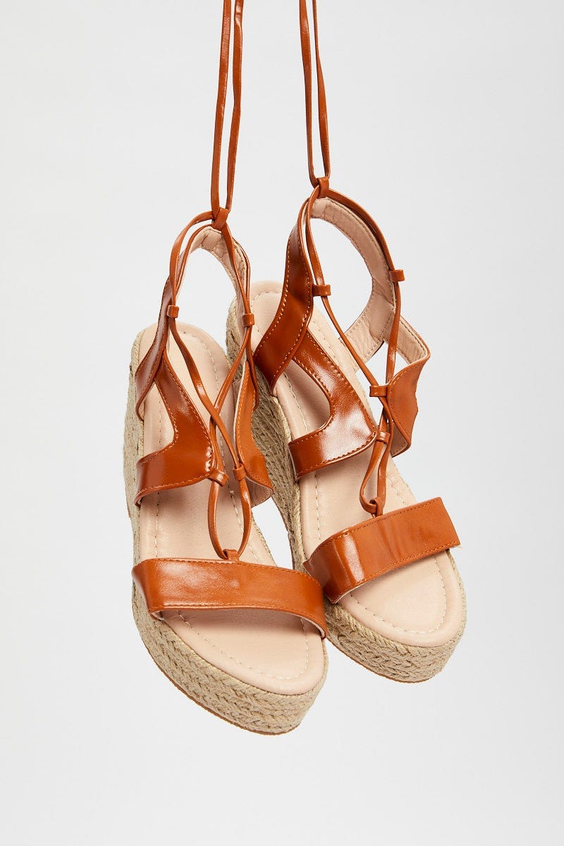 Camel Woven Strappy Wedges For Women By You And All