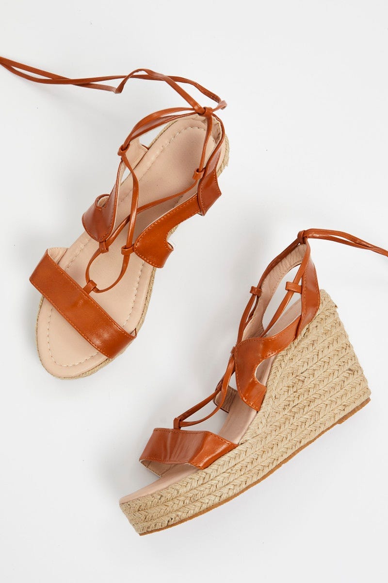 Camel Woven Strappy Wedges For Women By You And All