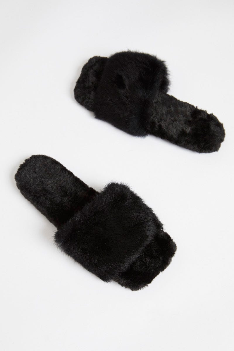 Black Fur Slides For Women By You And All
