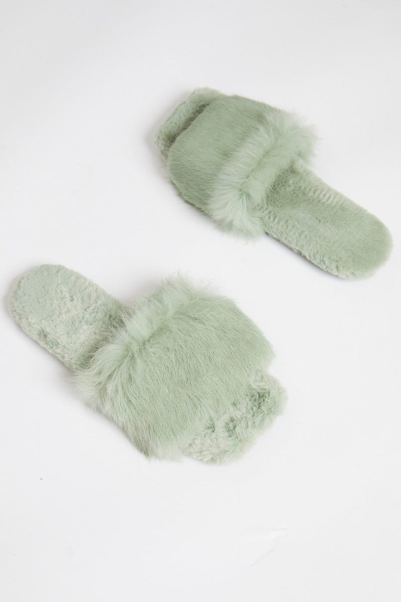Green Fur Slides For Women By You And All