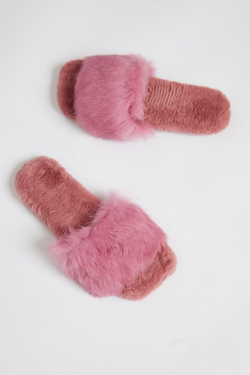 Pink Fur Slides For Women By You And All