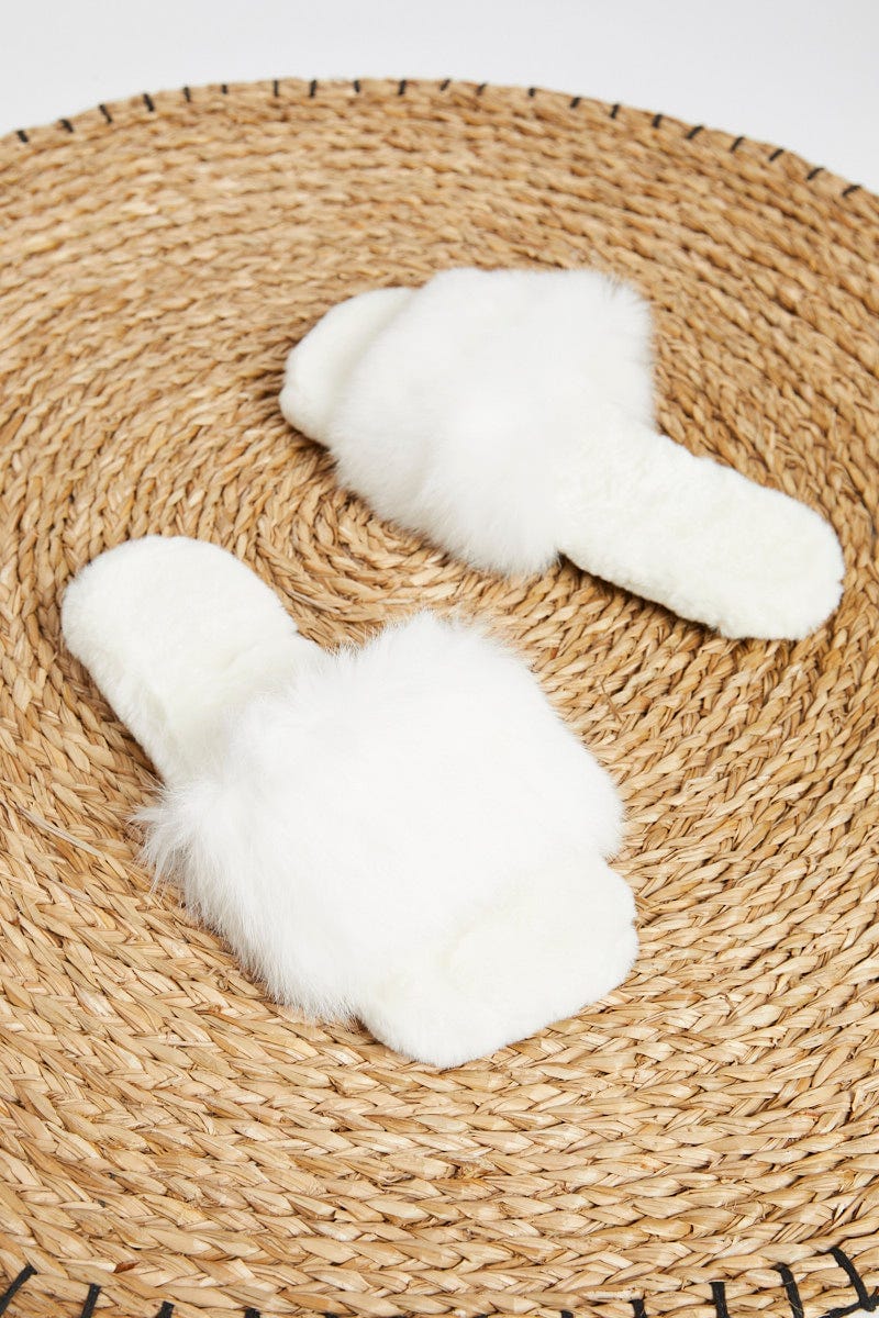 White Fur Slides For Women By You And All