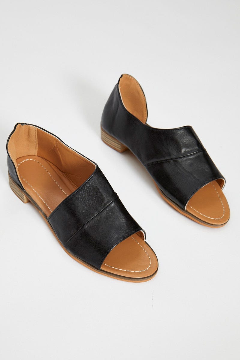 Black Side Cut Out Flats For Women By You And All