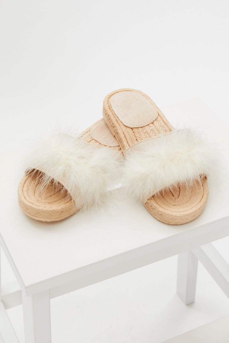 Camel Faux Fur Fluffy Flat Slides For Women By You And All