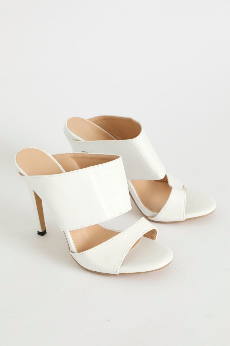 White Chunky Strap Heel Mules For Women By You And All