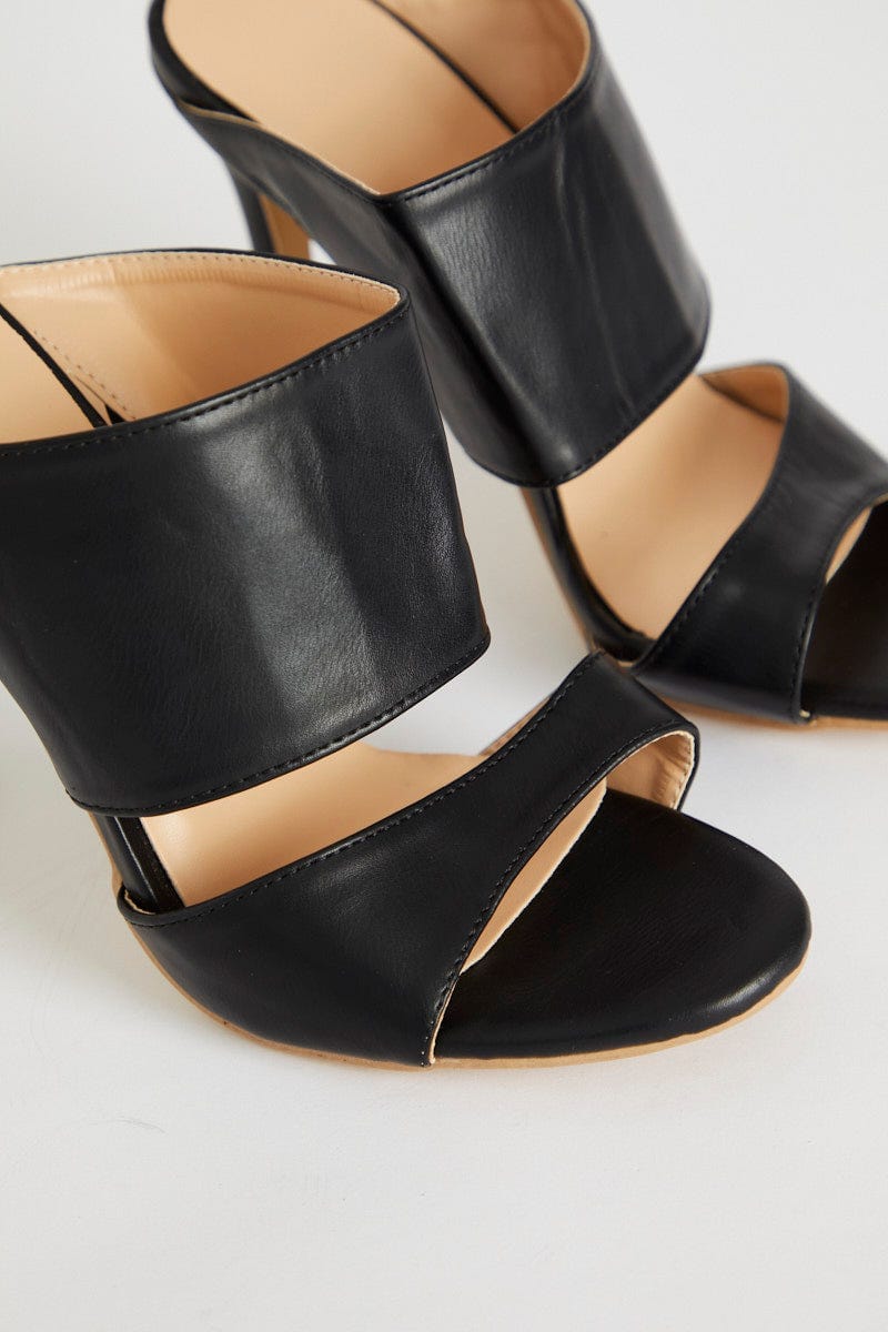 Black Chunky Strap Heel Mules For Women By You And All