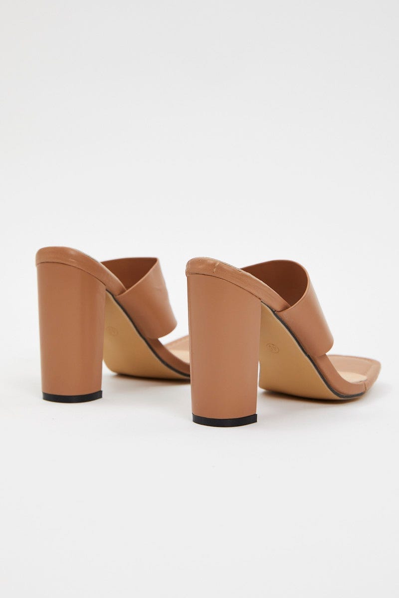 Camel Chunky Strap Heel Mules For Women By You And All
