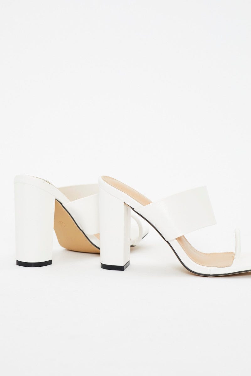 White Chunky Strap Heel Mules For Women By You And All