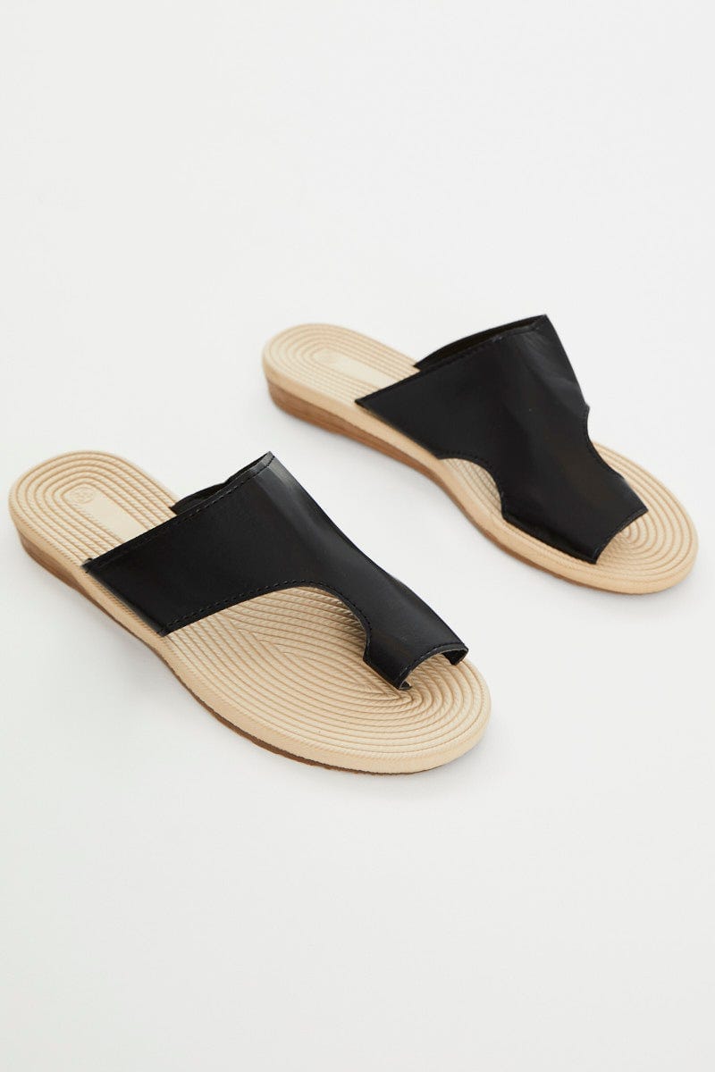 Black Flat Slides For Women By You And All