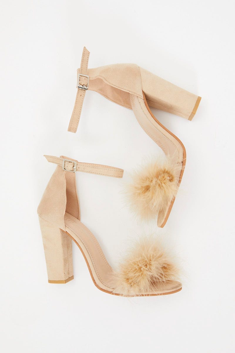 Camel Faux Fur Ankle Strap Heels For Women By You And All