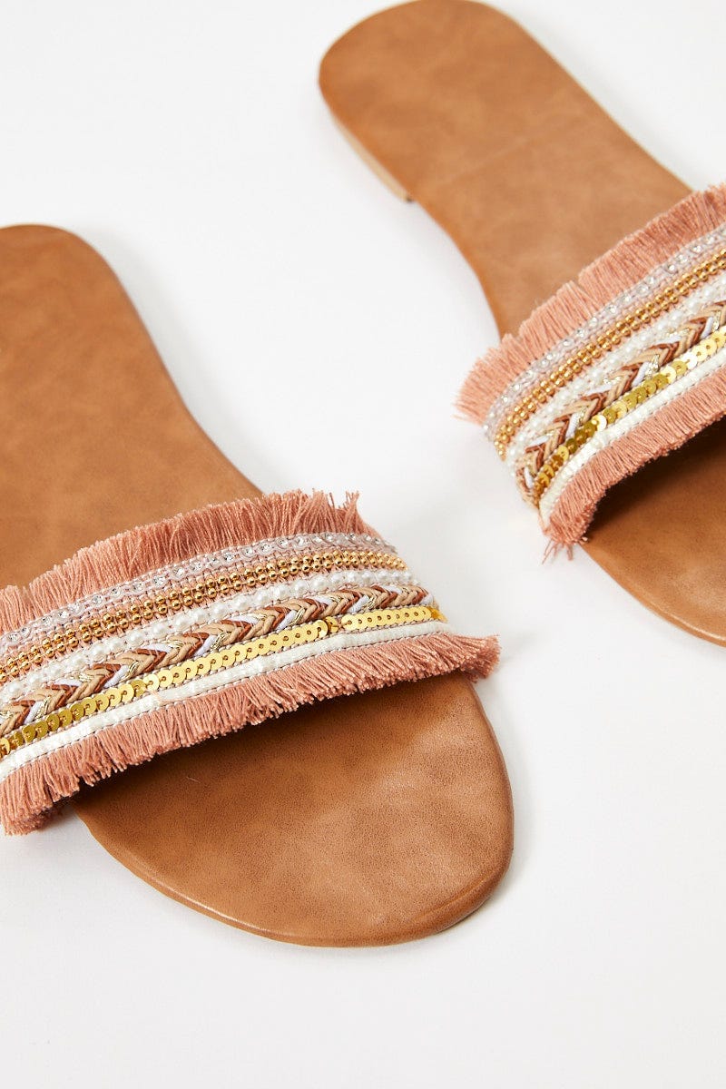 Multi Boho Fringe Flat Slides For Women By You And All