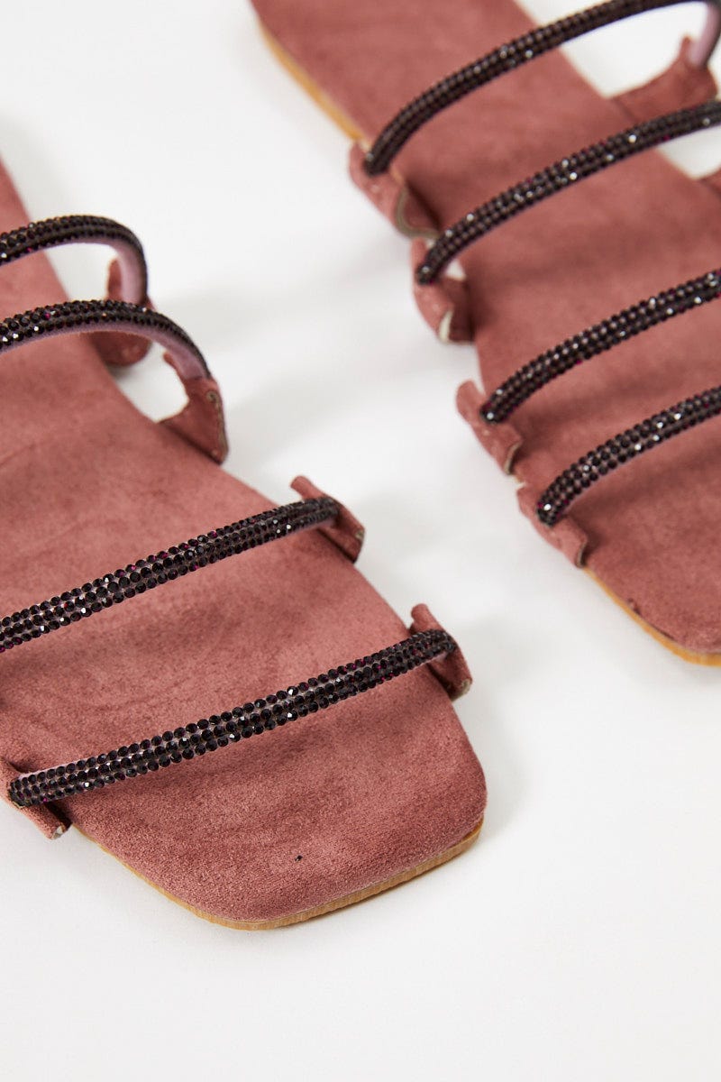 Purple Strappy Flat Slides For Women By You And All