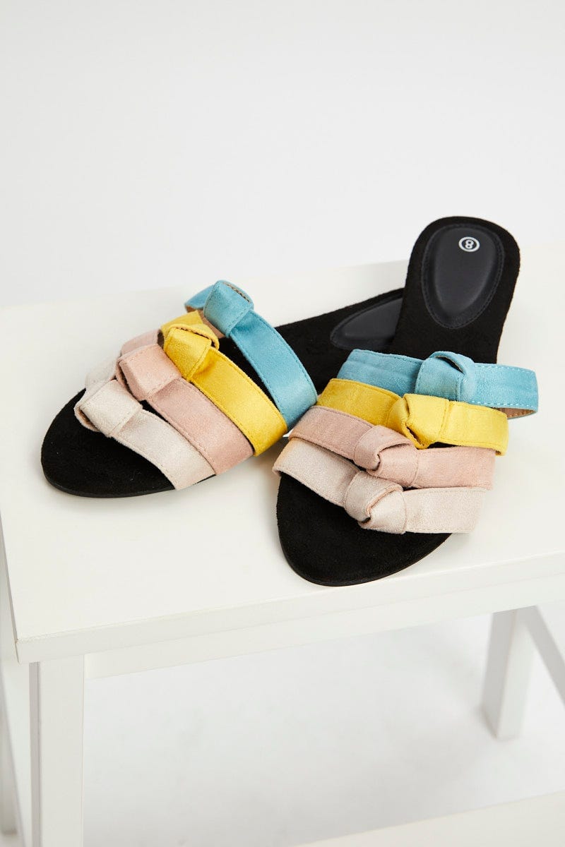 Multi Multi Colour Knot Flat Slides For Women By You And All