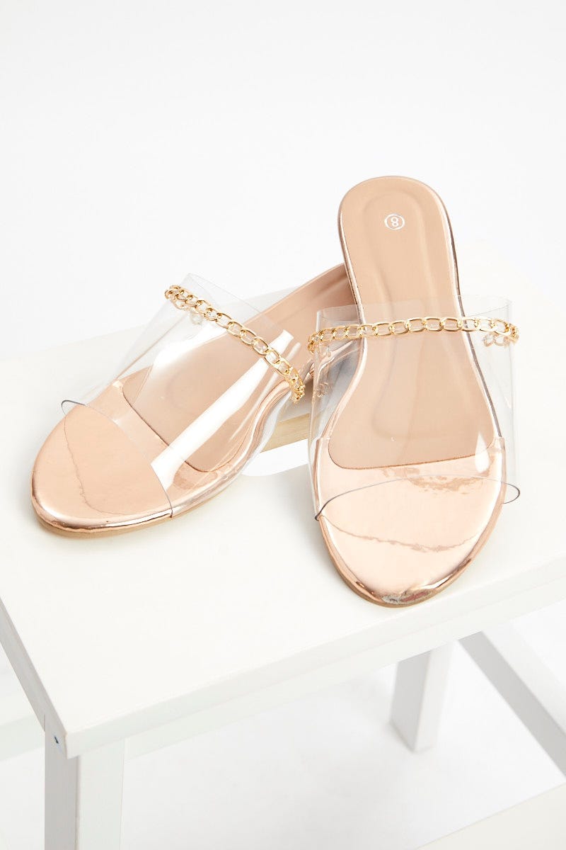 Metallic Chain Detail Flat Slides For Women By You And All