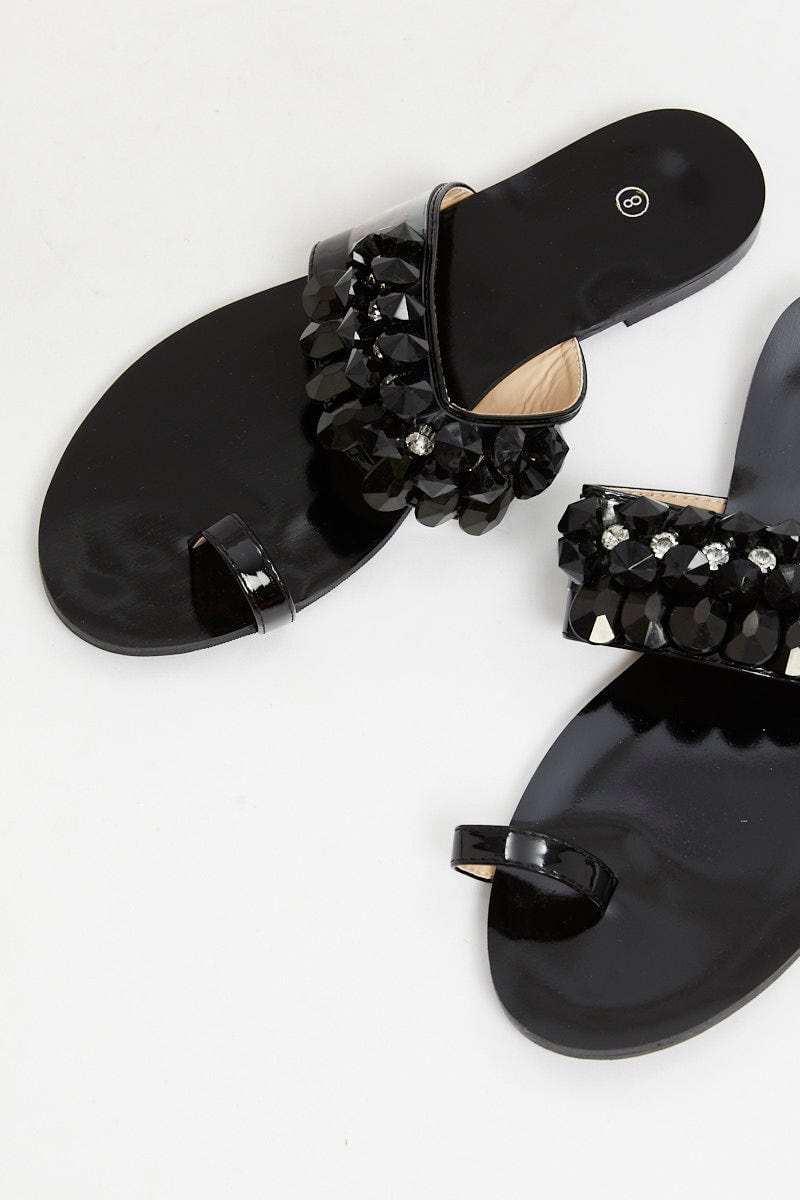 Black Embellished Flat Slides For Women By You And All