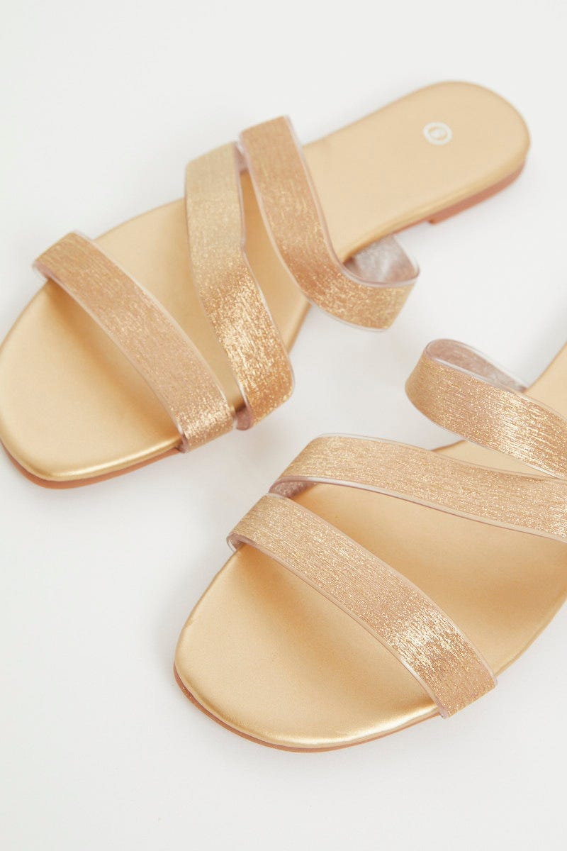 Metallic Strap Detail Flat Slides For Women By You And All