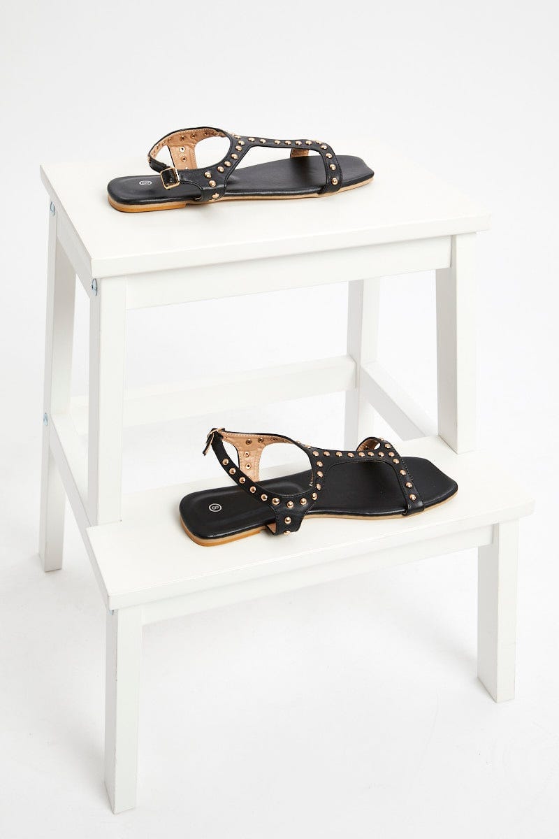 Black Cut Out Flat Sandals For Women By You And All