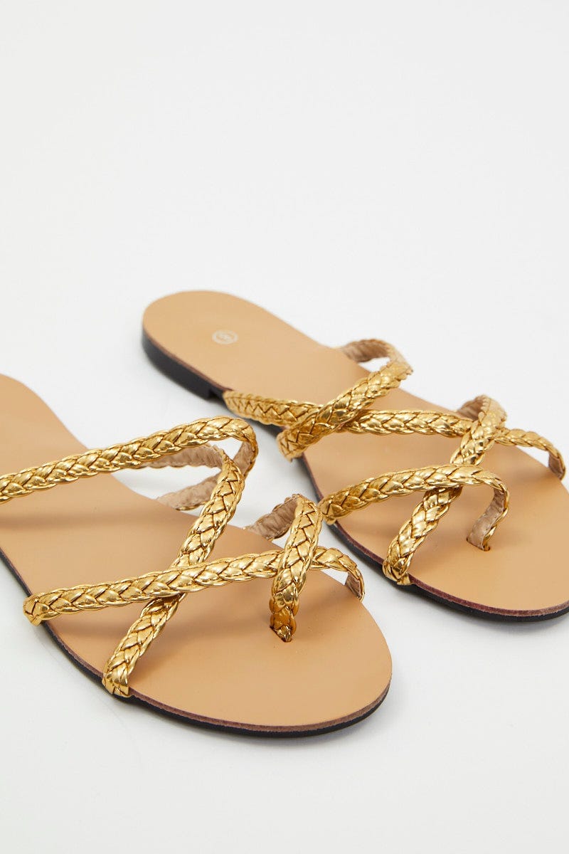 Metallic Braid Woven Flat Slides For Women By You And All