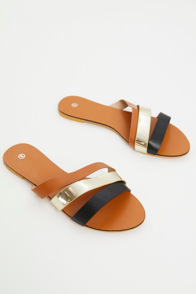 Multi Multi Colour Strap Flat Slides For Women By You And All
